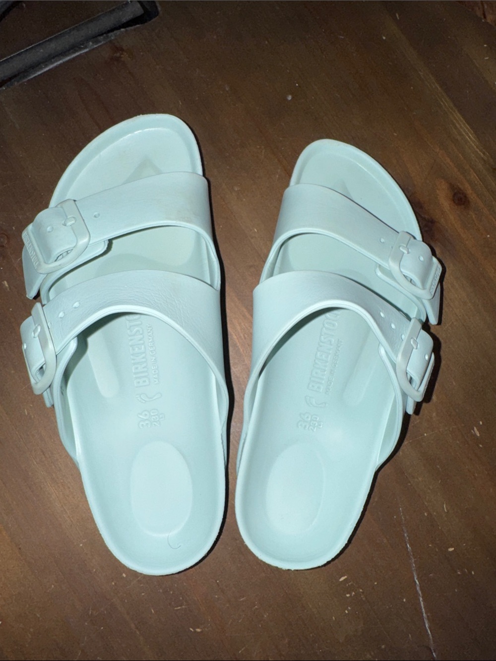 Birkenstock Eva Kids Two-Strap Slides in Mint Green Size 36